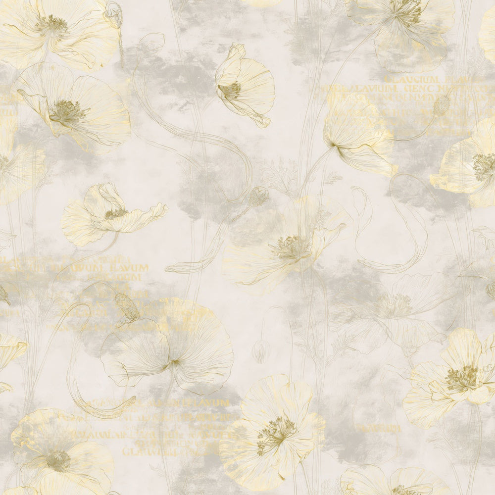 Another Yellow Horned Poppy Flower Shingle Cream Poppy Yellow Glaucous Grey digital paper shown full size