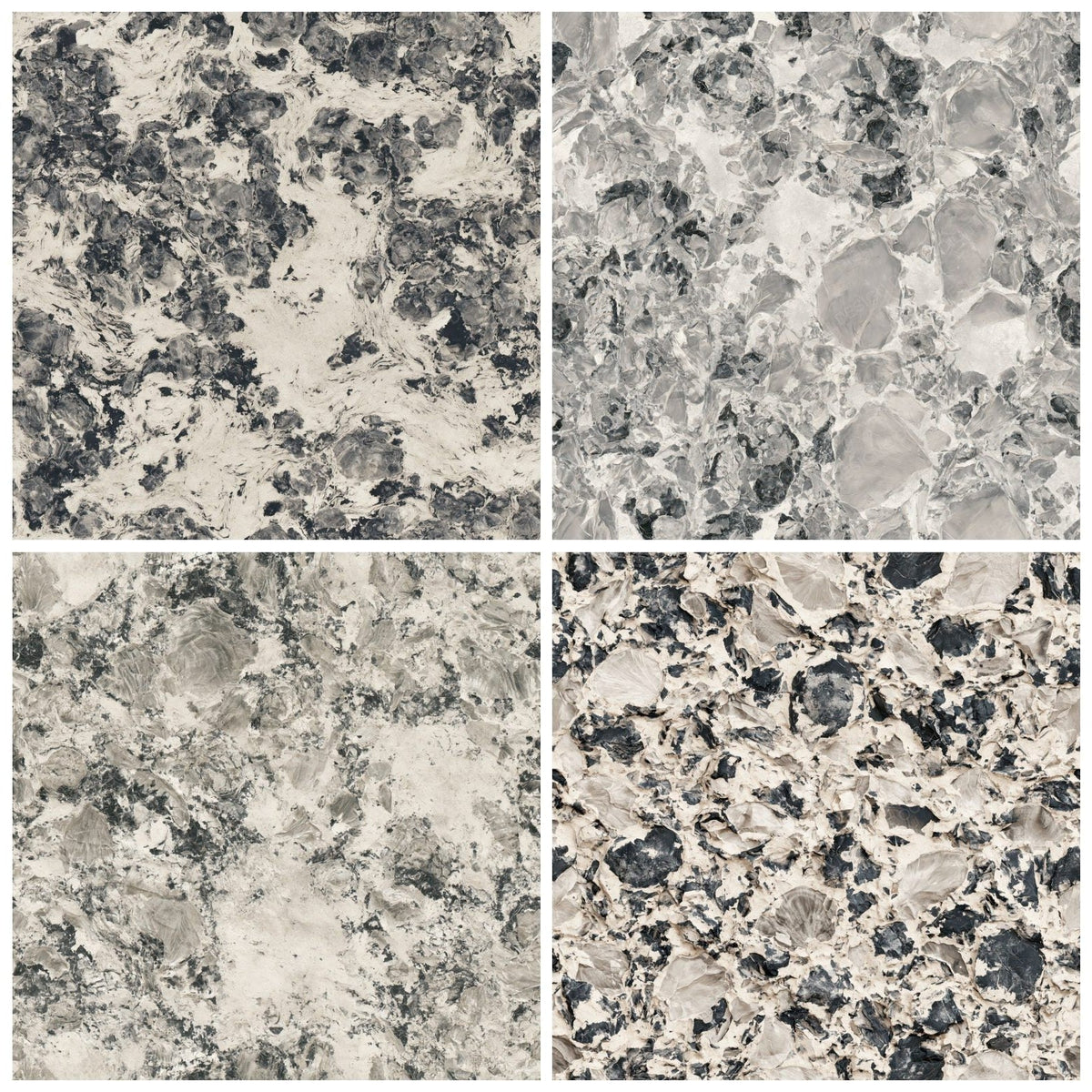Four Aged Flint Nodule Chalk Cream Flint Black Cortex White digital papers from the pack shown in a grid