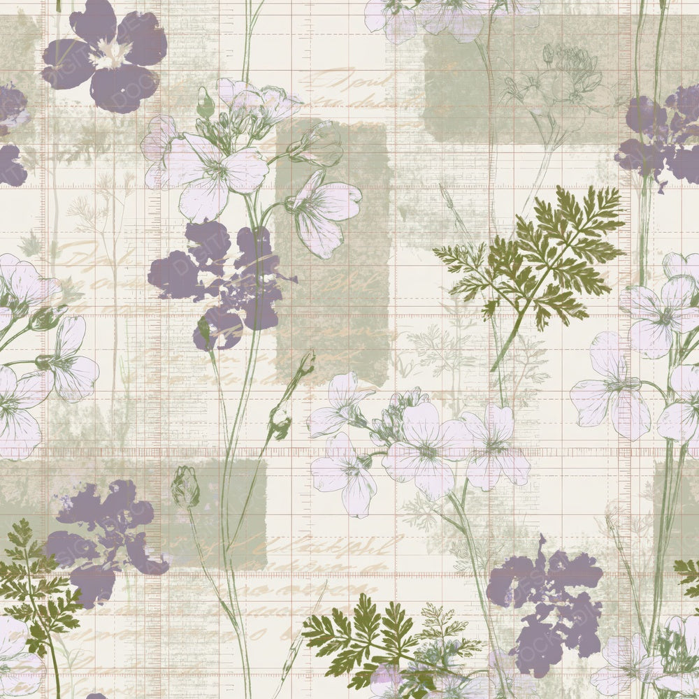 Another Pattern Studio Cuckooflower Bone Cuckooflower Lilac Meadow Green digital paper shown full size