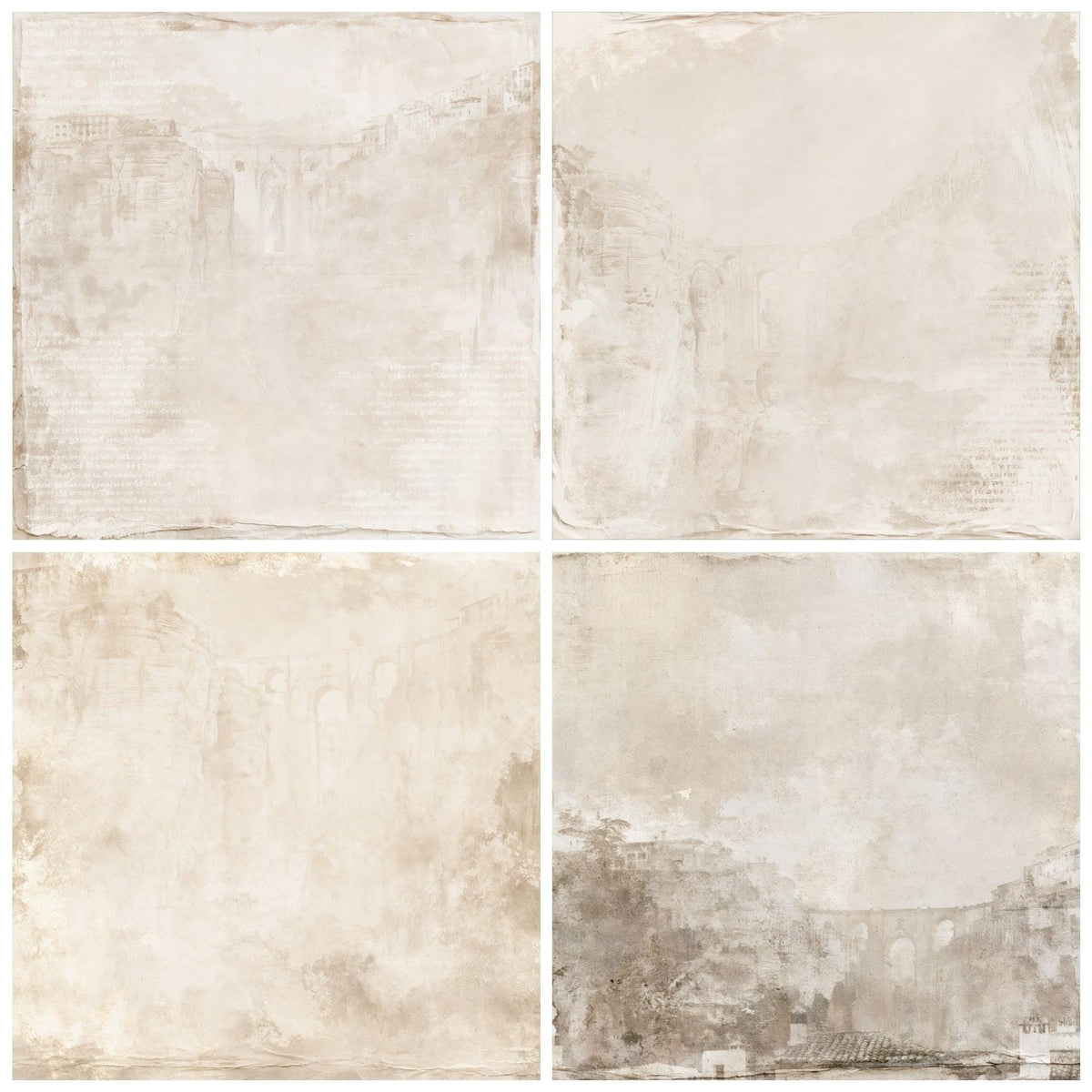 Four Ronda Spain Gorge Bridge Andalusian Stone Sun Bleached White Bone digital papers from the pack shown in a grid