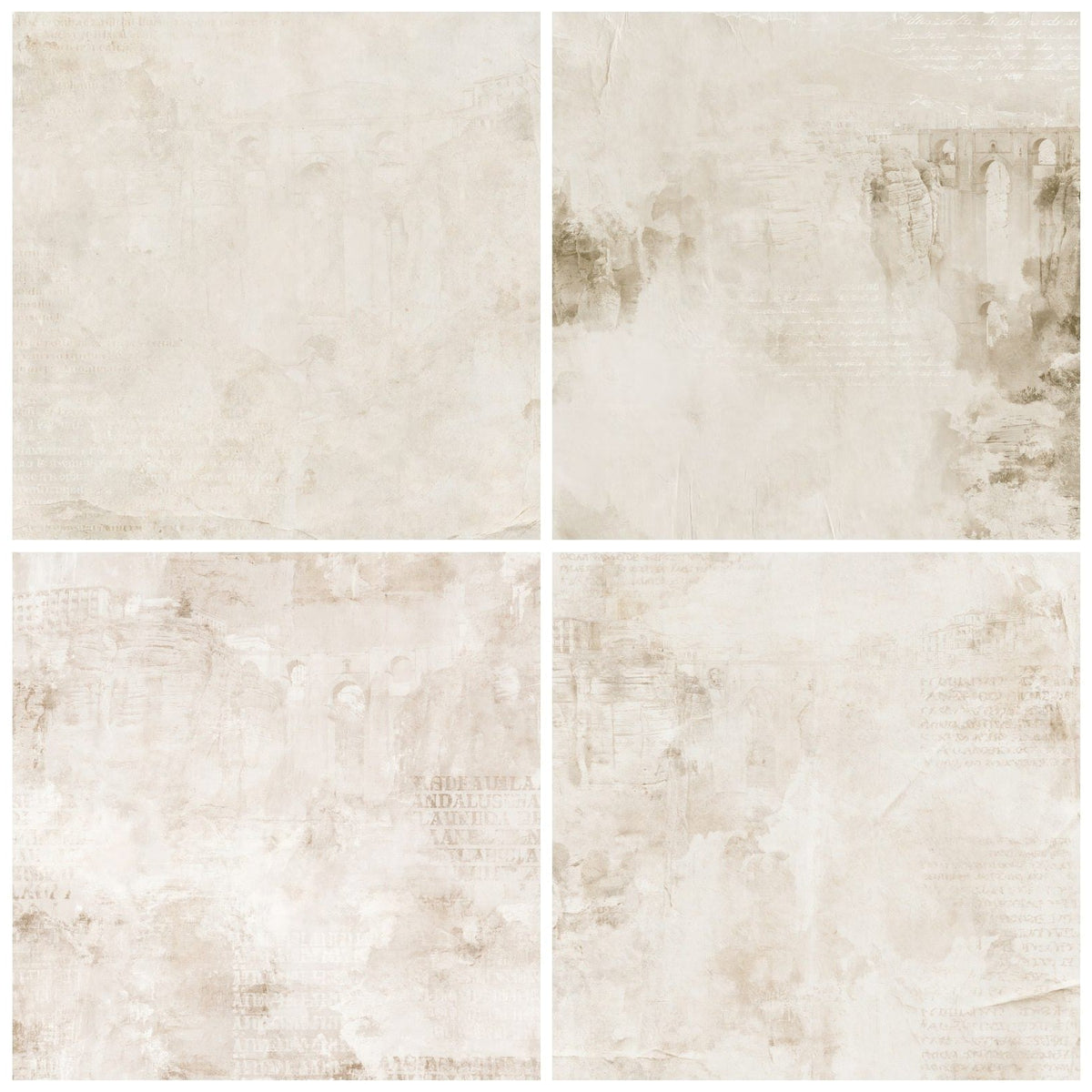 Four more Ronda Spain Gorge Bridge Andalusian Stone Sun Bleached White Bone digital papers from the pack shown in a grid