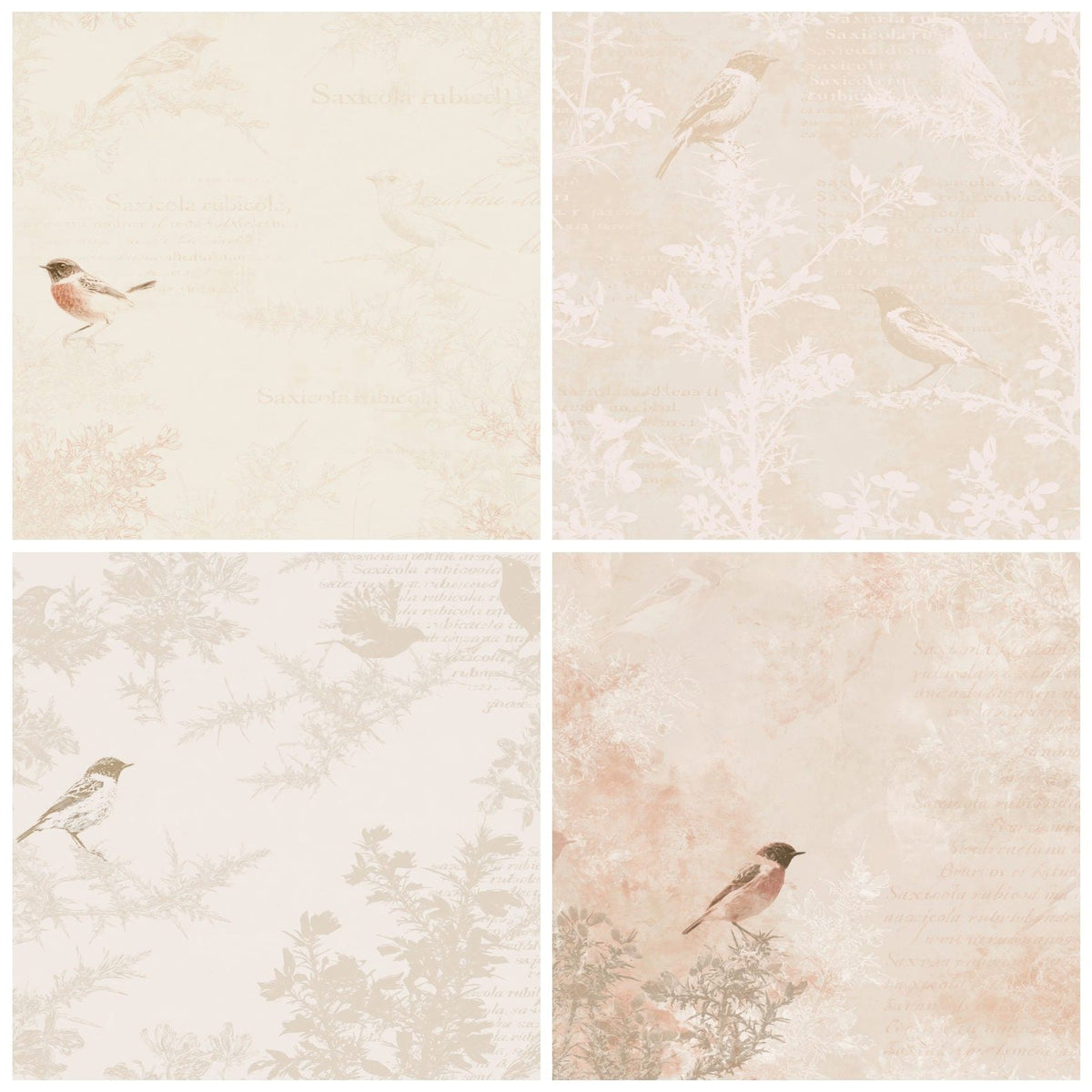Four Stonechat Bird Heathland Cream Russet Breast Bone digital papers from the pack shown in a grid