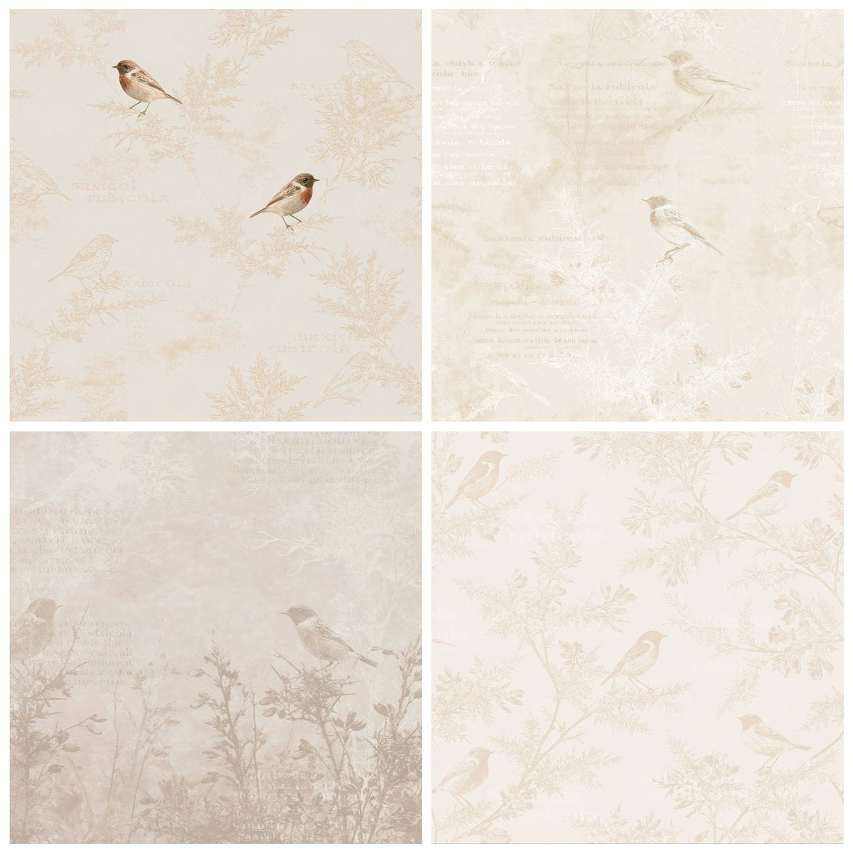 Four more Stonechat Bird Heathland Cream Russet Breast Bone digital papers from the pack shown in a grid