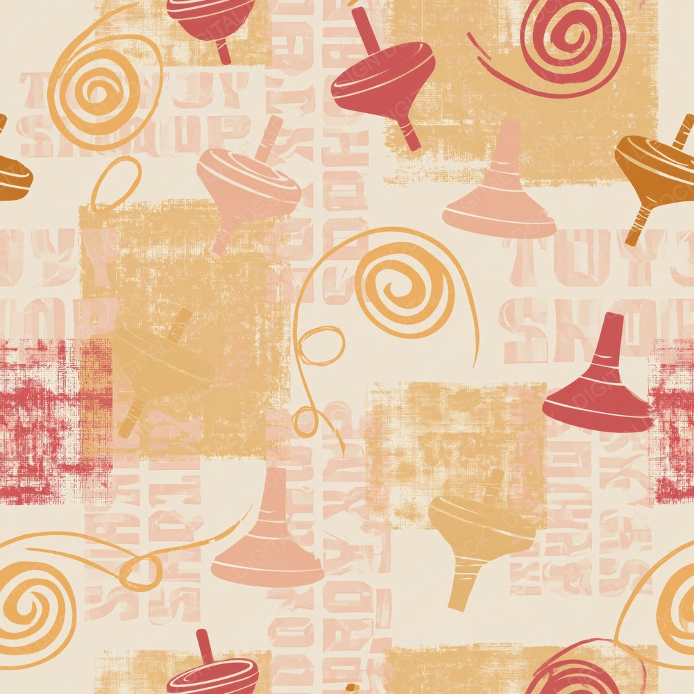 Another Vintage Spinning Top Nursery Cream Dusty Red Mustard digital paper shown full size