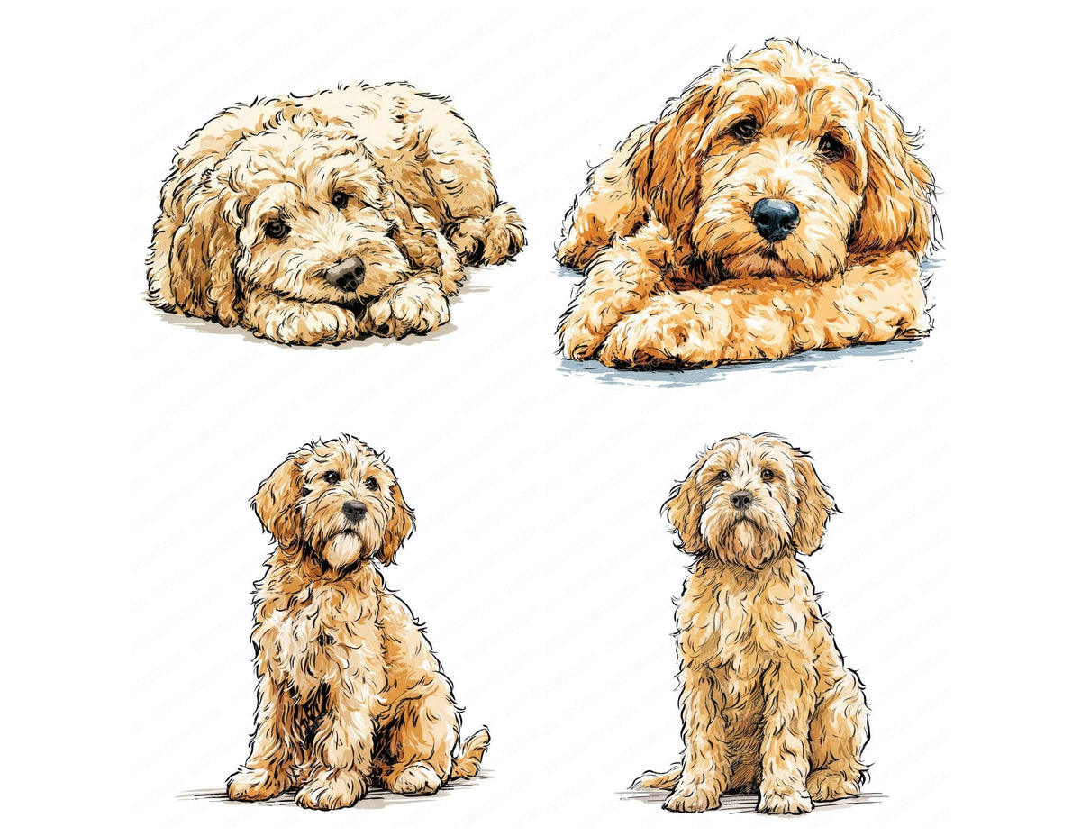 Four Cockapoo Watercolour Dog clipart designs from the set