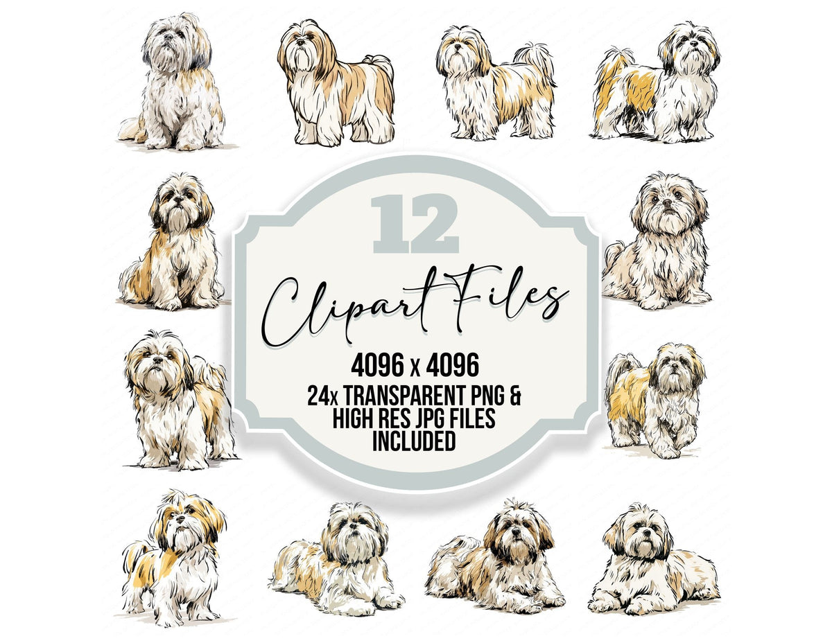 Shih Tzu Watercolour Dog clipart set cover showing the designs and file details