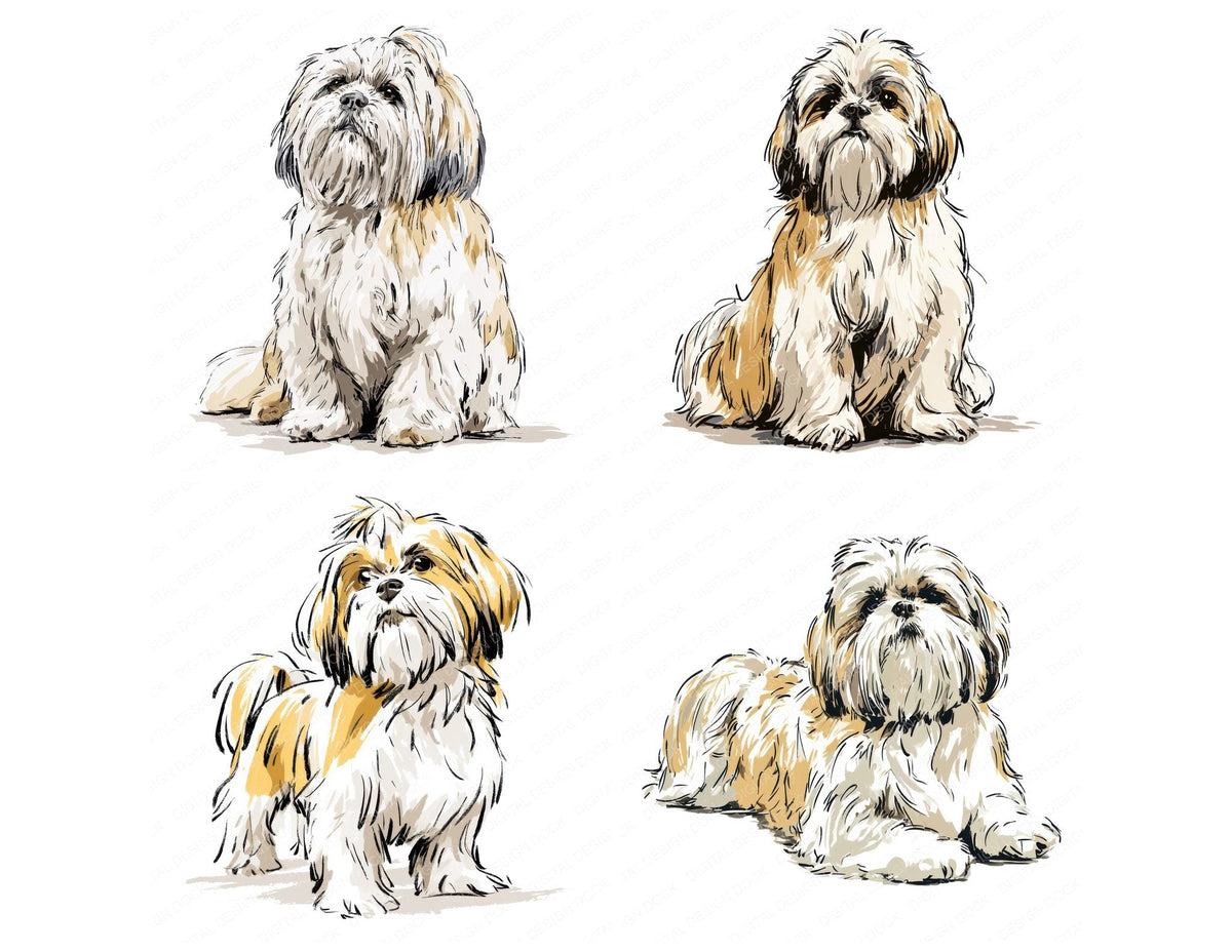 Four Shih Tzu Watercolour Dog clipart designs from the set