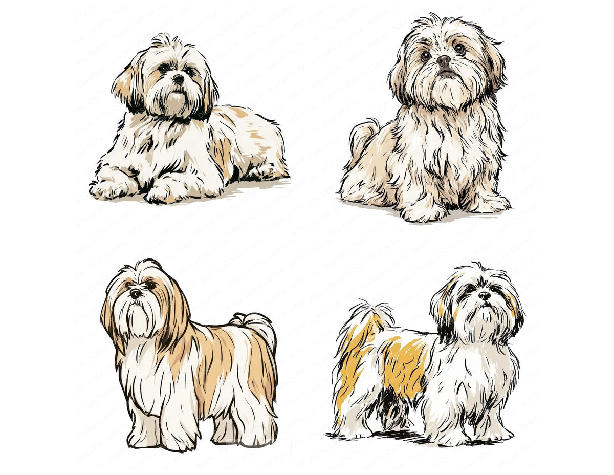 Four more Shih Tzu Watercolour Dog clipart designs from the set