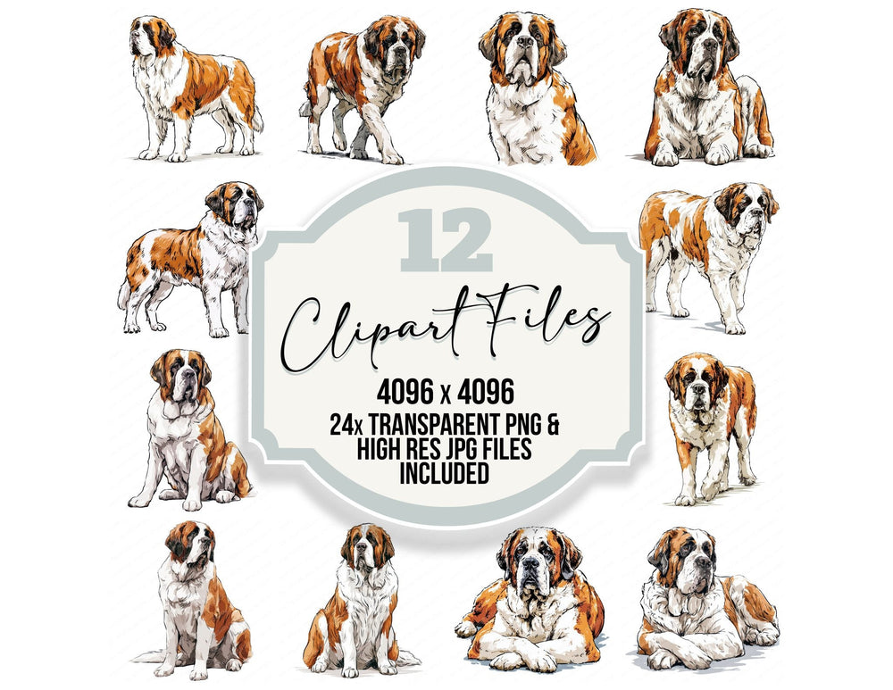 Saint Bernard Watercolour Dog clipart set cover showing the designs and file details