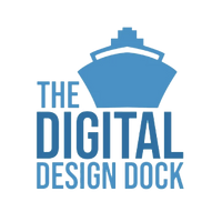 Logo of 'The Digital Design Dock' with a blue ship icon on a white background