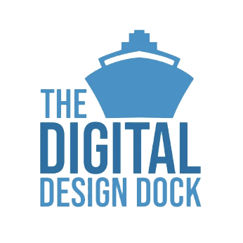 Logo of 'The Digital Design Dock' with a blue ship icon on a white background