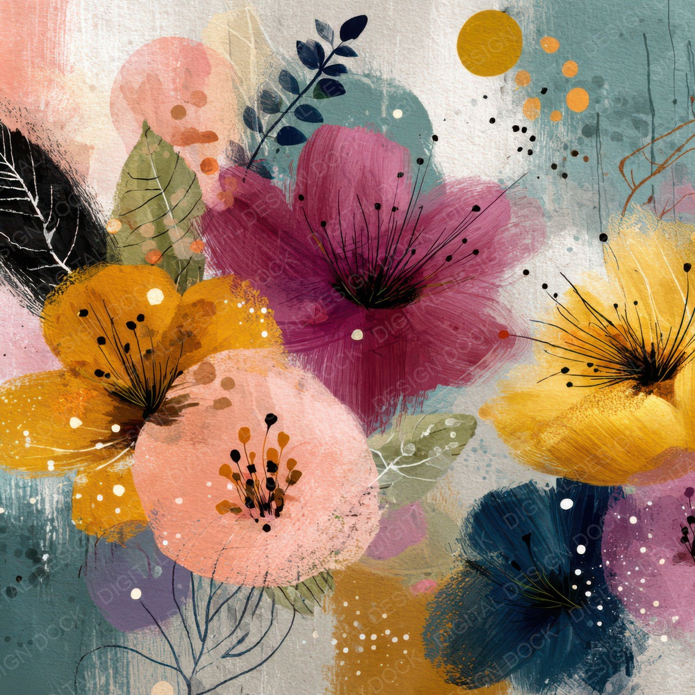 Abstract Gesture Floral Background Digital Paper Pack (DDD007848)