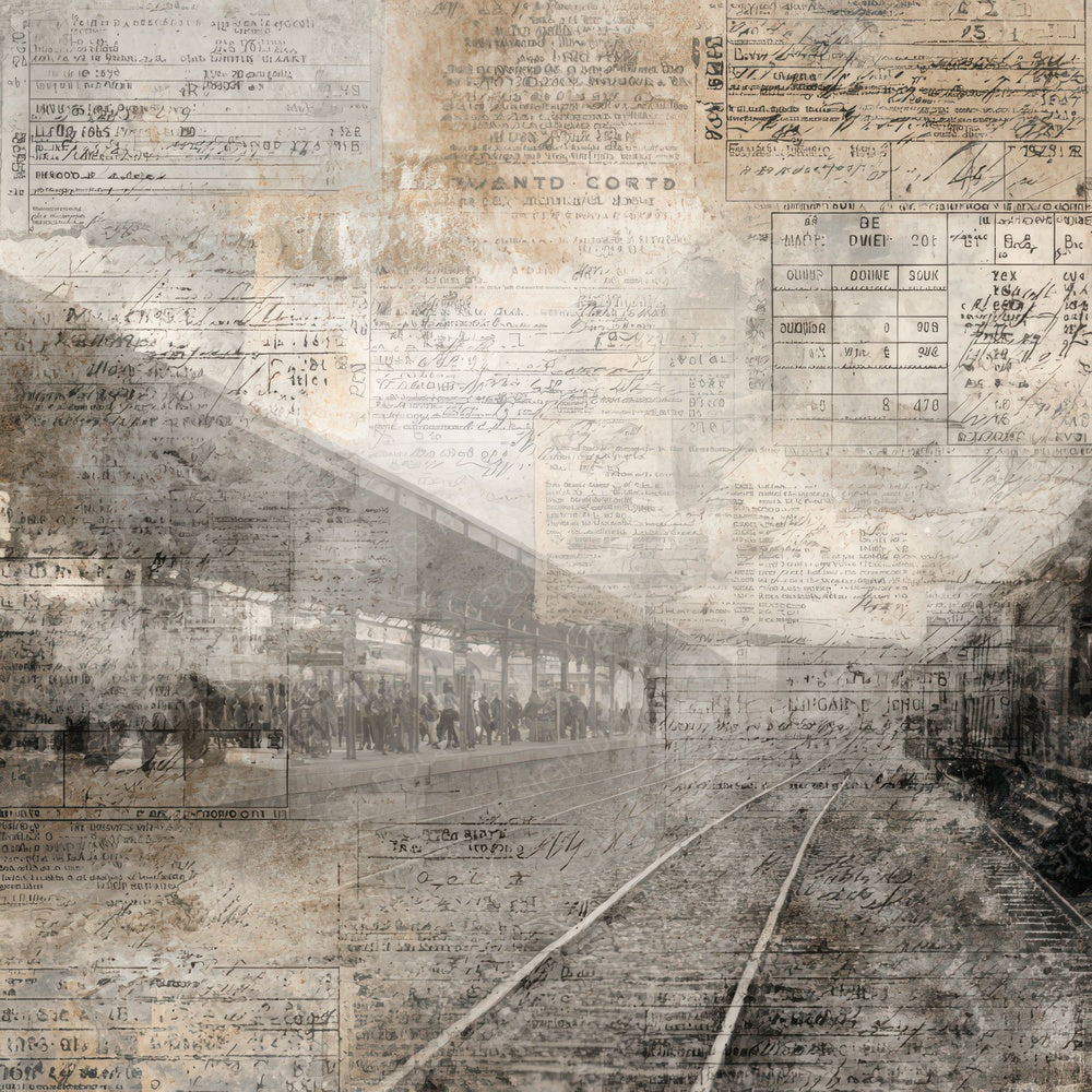 Antique Train Ticket Platform Background Digital Paper Pack (DDD008831)