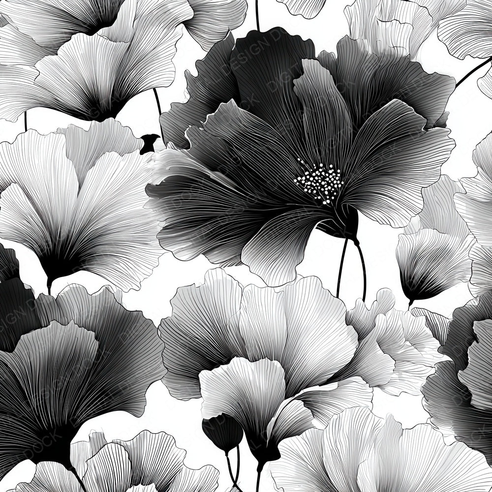 Balck Japanese Ink Floral Background Digital Paper Pack (DDD007850)