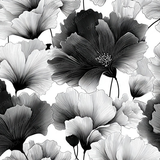 Balck Japanese Ink Floral Background Digital Paper Pack (DDD007850)