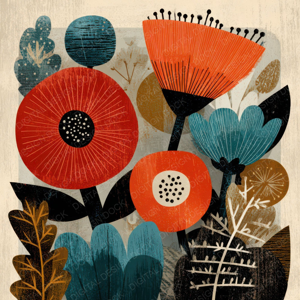Block Print Floral Background Digital Paper Pack (DDD007851)