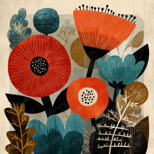 Block Print Floral Background Digital Paper Pack (DDD007851)