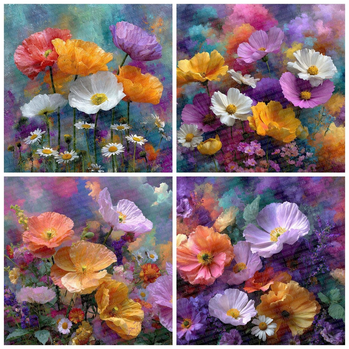 Bloom Cloud Rainbow Floral Fusion Digital Paper Pack (DDD007615)