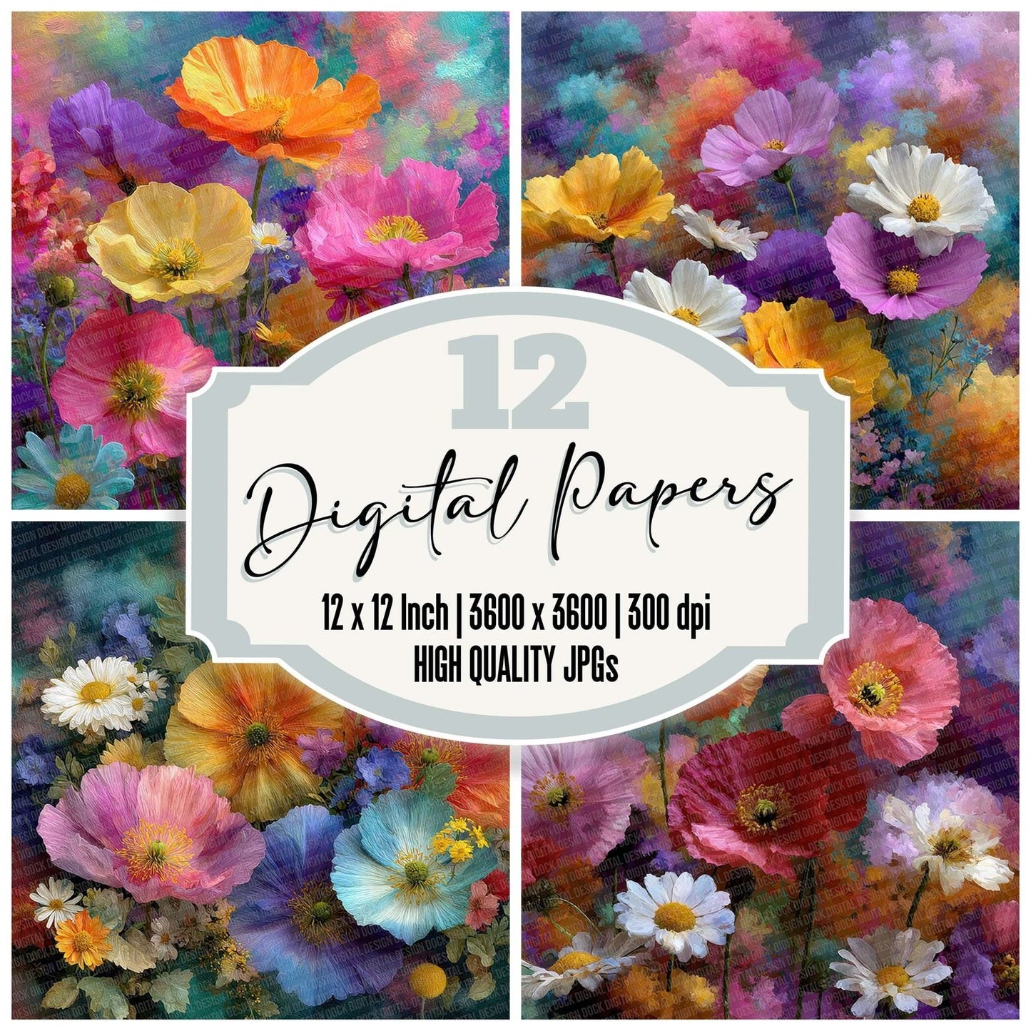 Bloom Cloud Rainbow Floral Fusion Digital Paper Pack (DDD007615)