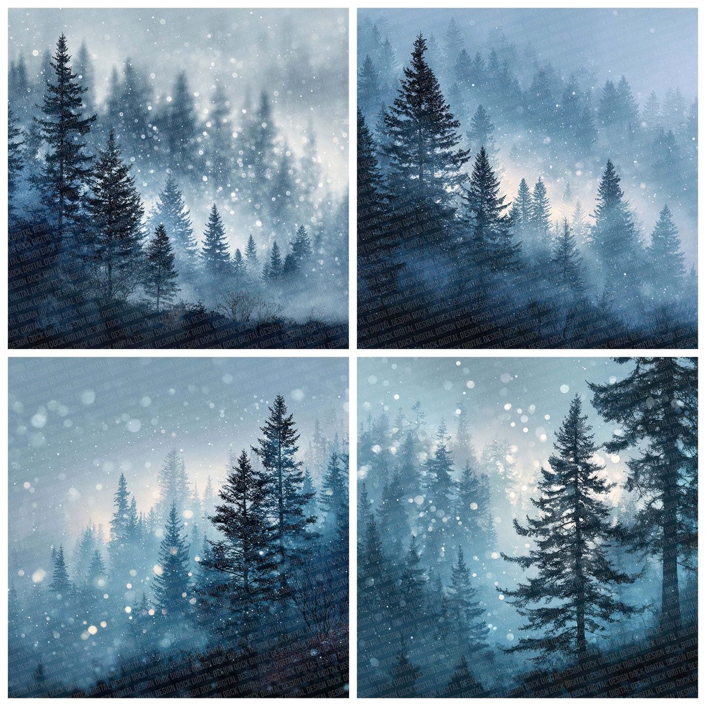 Blue Bokeh Pine Digital Paper Pack (DDD007617)