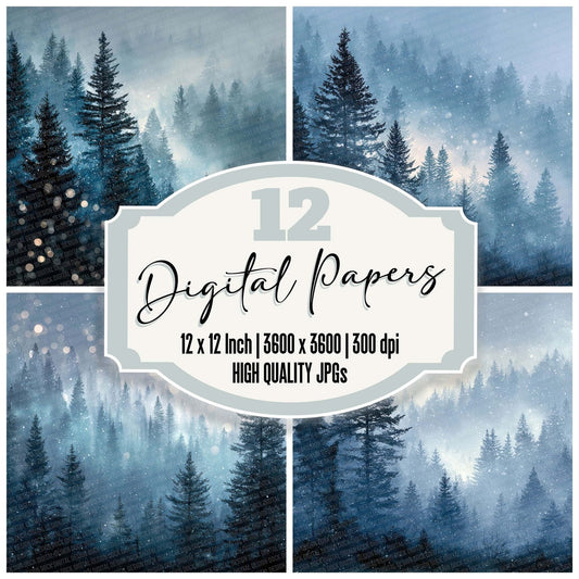 Blue Bokeh Pine Digital Paper Pack (DDD007617)