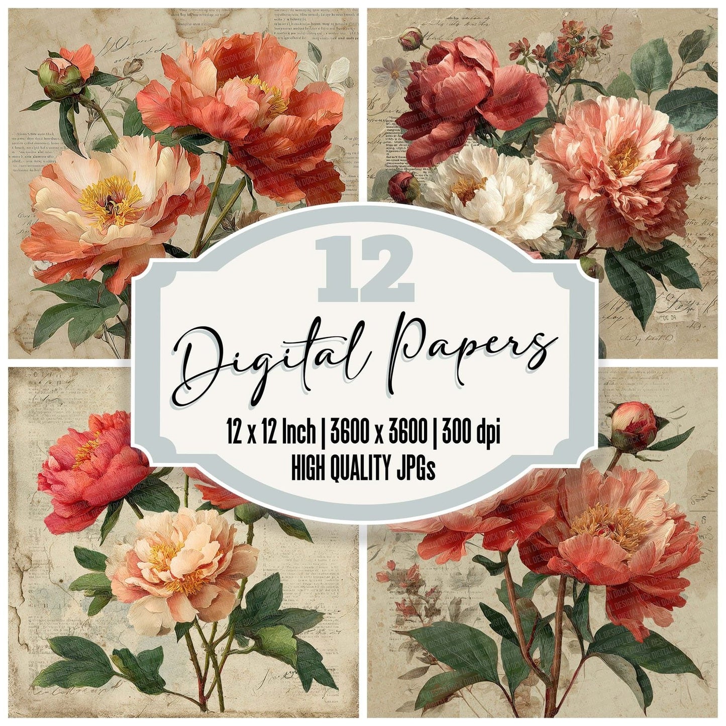 Blush Peony Ephemera Digital Paper Pack (DDD007621)