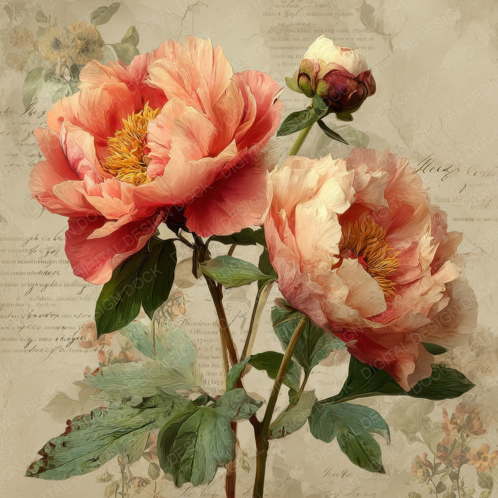 Blush Peony Ephemera Digital Paper Pack (DDD007621)