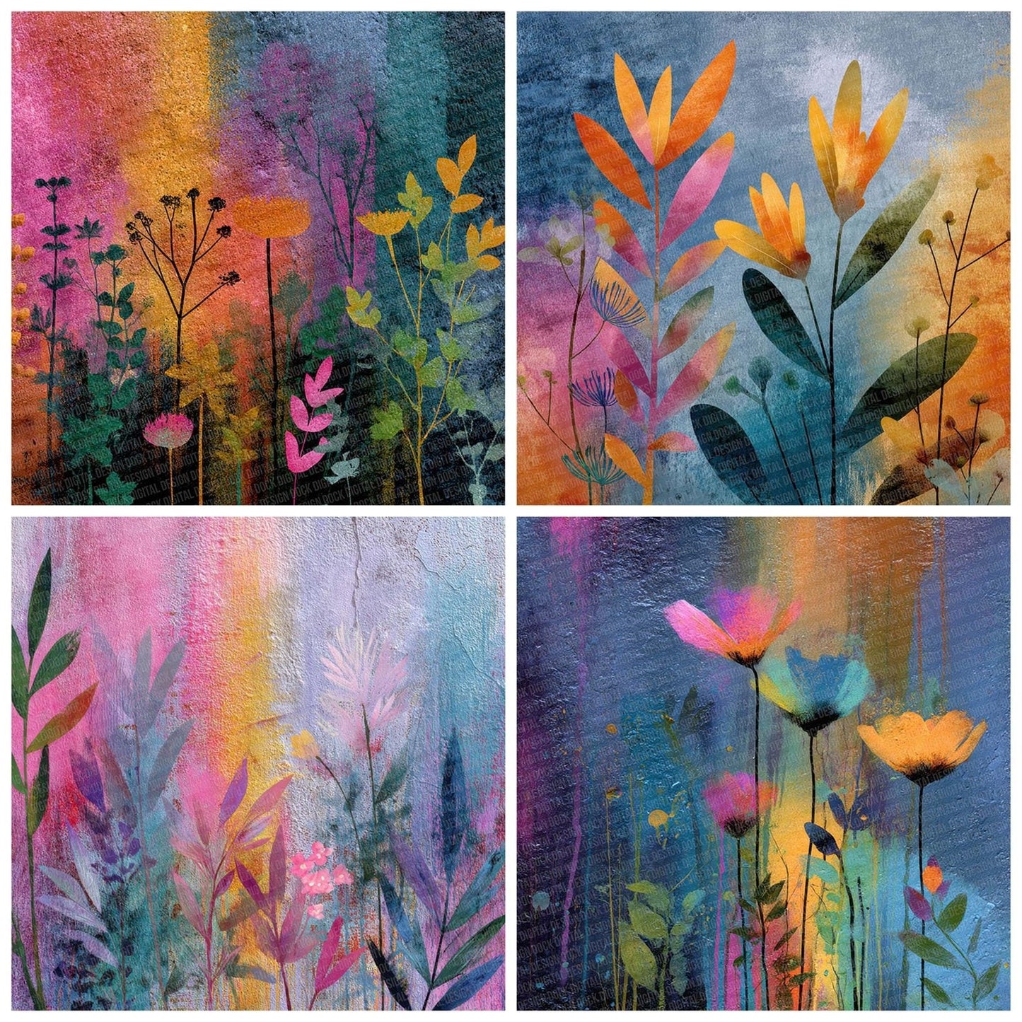 Botanical Burst Rainbow Floral Fusion Digital Paper Pack (DDD007622)