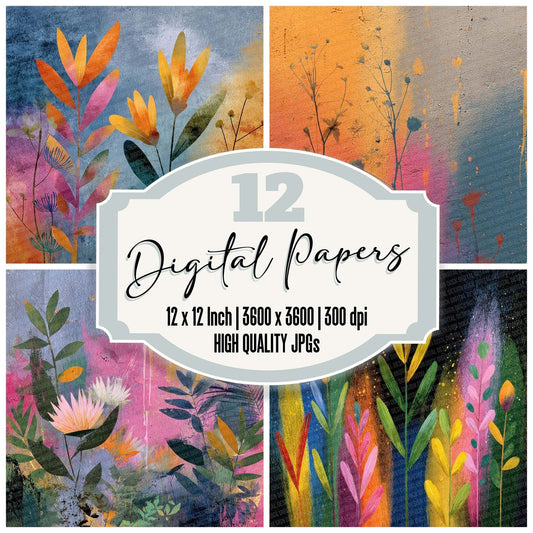 Botanical Burst Rainbow Floral Fusion Digital Paper Pack (DDD007622)