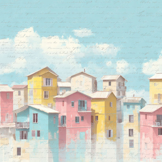 Bright Coastal Town Scene Digital Paper Pack (DDD012306)