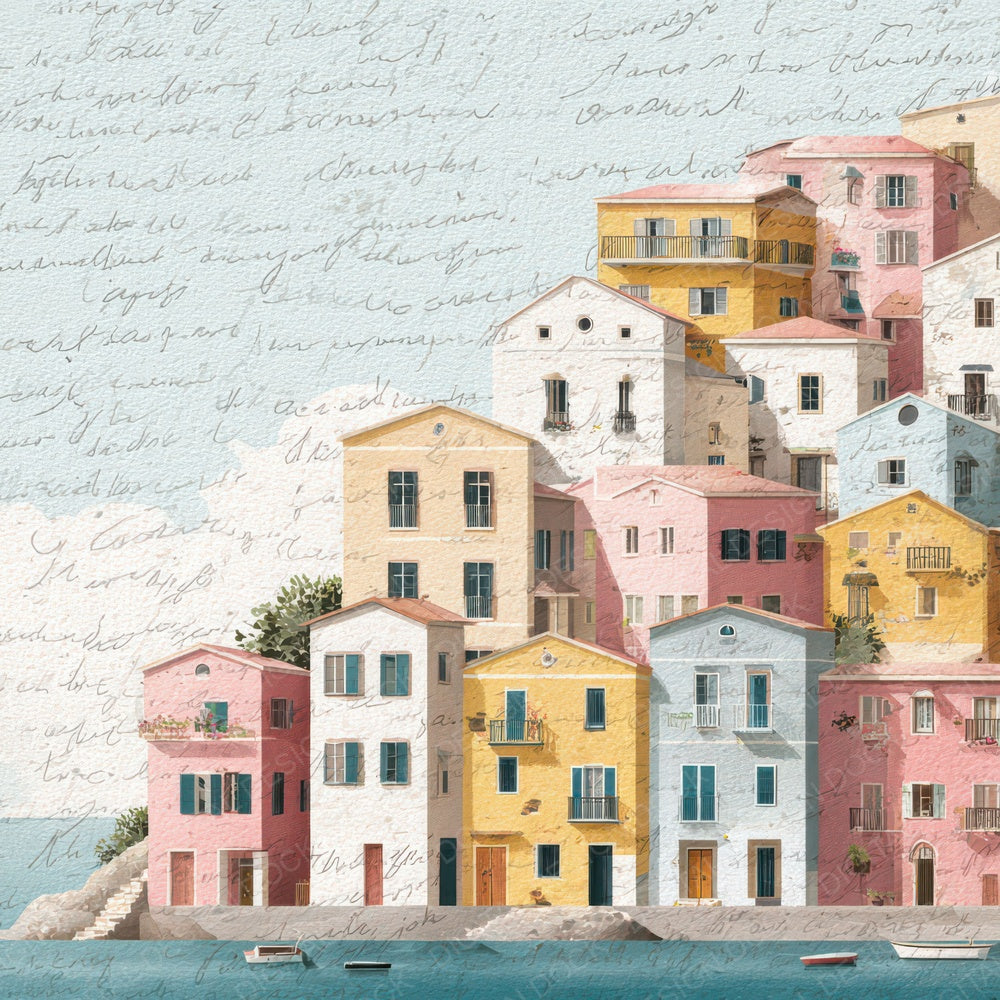 Bright Coastal Town Scene Digital Paper Pack (DDD012306)