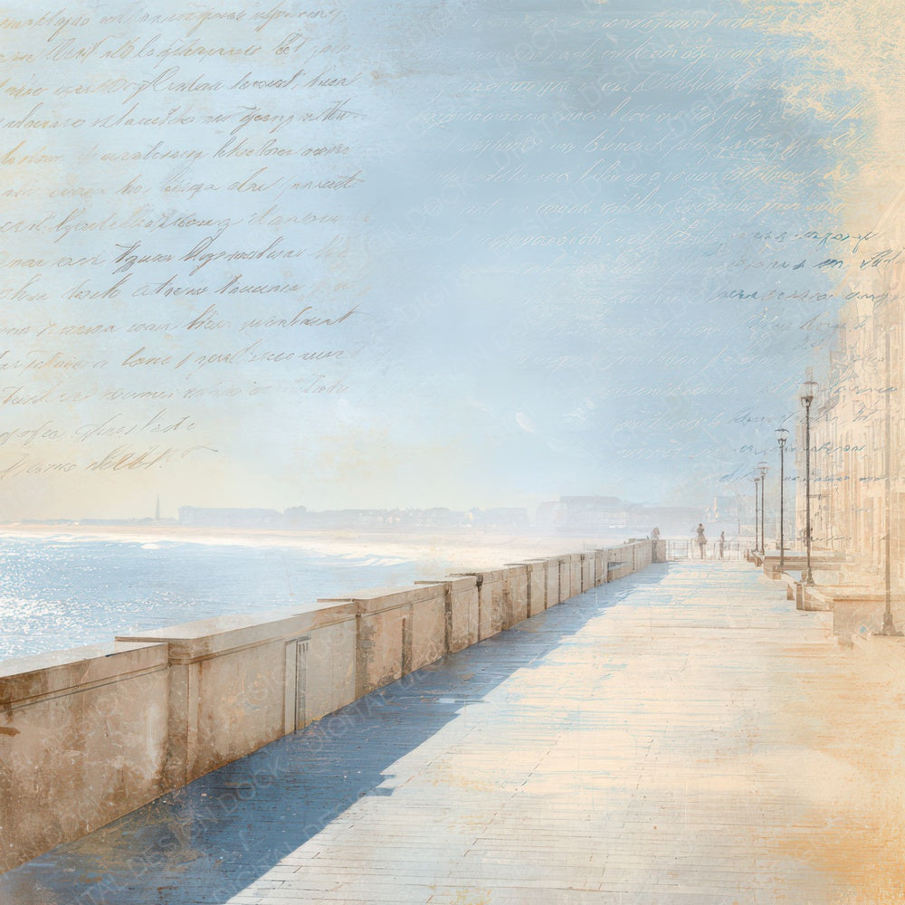 Bright Seaside Promenade Scene Digital Paper Pack (DDD012310)