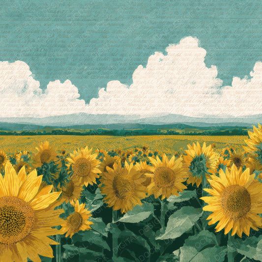 Bright Sunflower Field Scene Digital Paper Pack (DDD012312)