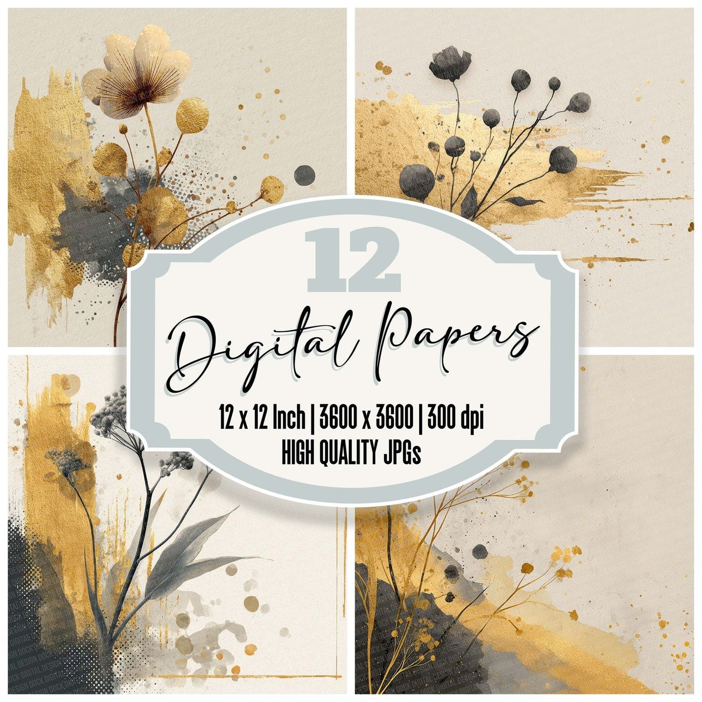 Brush Gold Stem Digital Paper Pack (DDD000722)