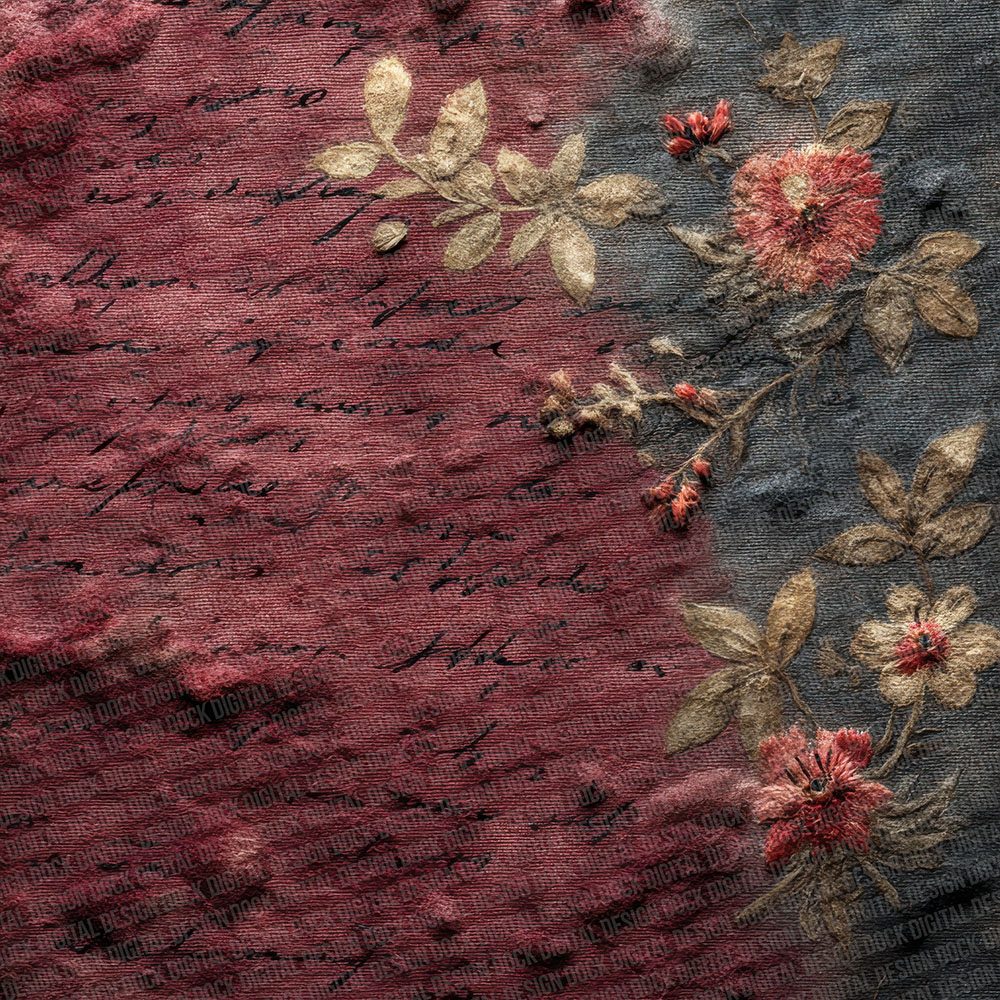 Burgundy Umber Fabric Layer Floral Script Digital Paper Pack (DDD000739)