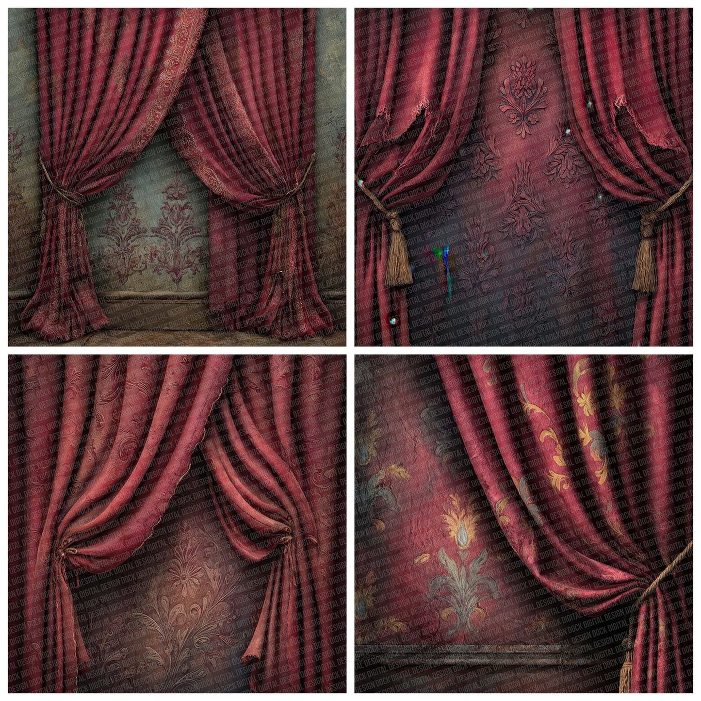 Burgundy Velvet Damask Digital Paper Pack (DDD007624)