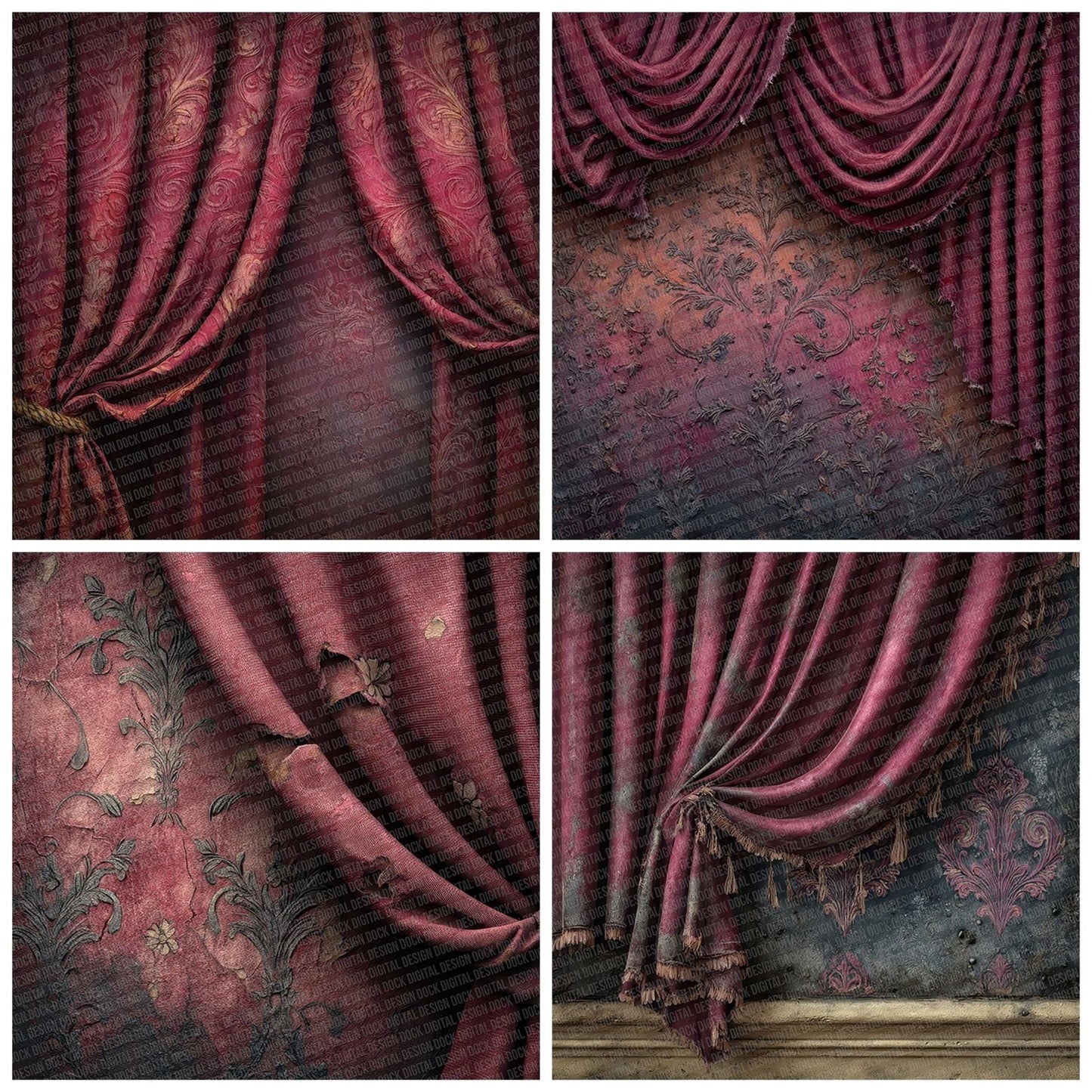 Burgundy Velvet Damask Digital Paper Pack (DDD007624)