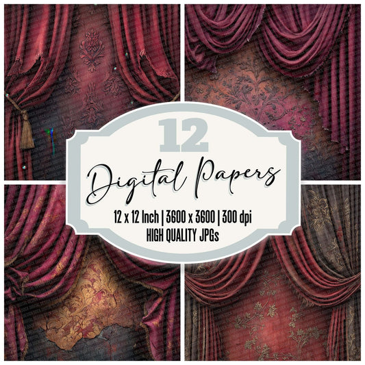 Burgundy Velvet Damask Digital Paper Pack (DDD007624)