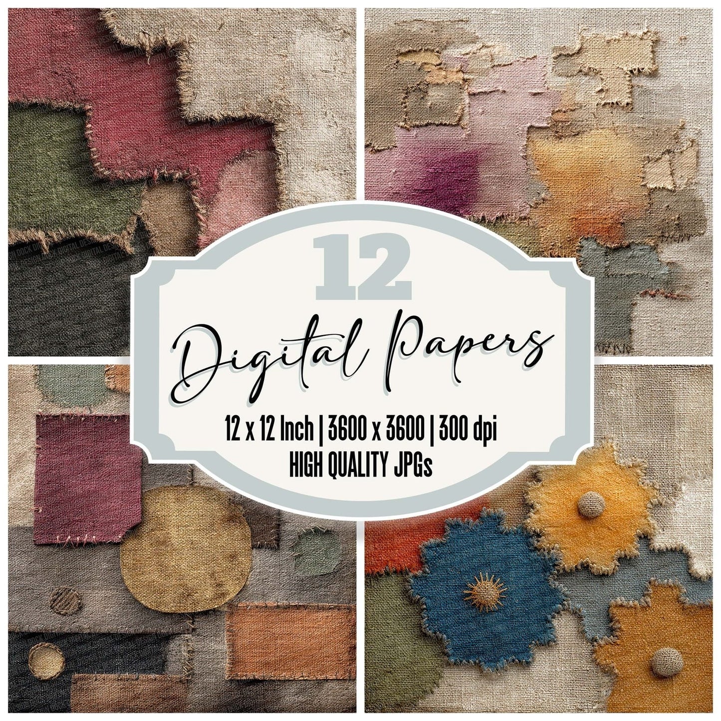 Burlap Applique Patch Digital Paper Pack (DDD000740)