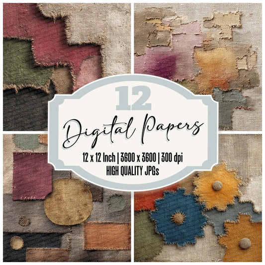 Burlap Applique Patch Digital Paper Pack (DDD000740)