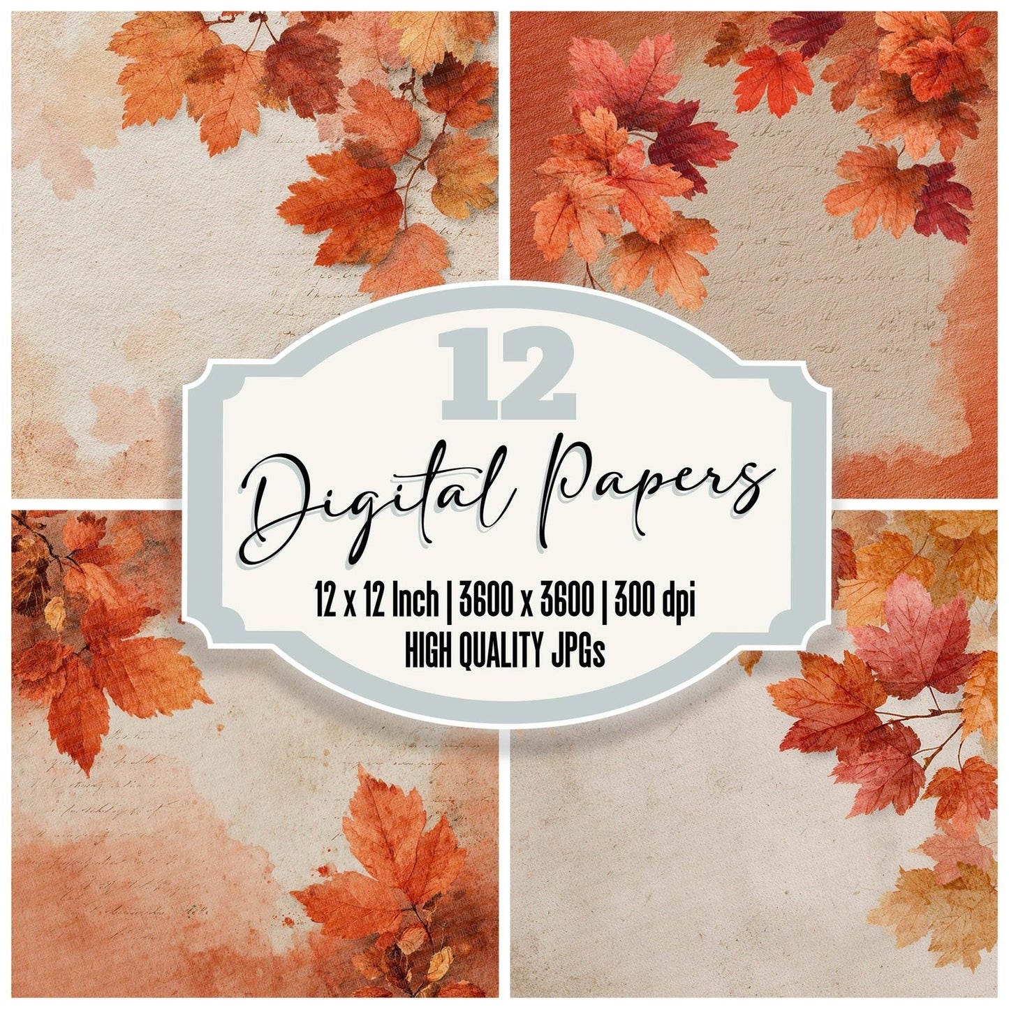 Burnt Autumn Leaf Script Digital Paper Pack (DDD000749)