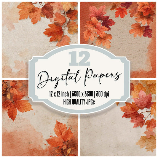 Burnt Autumn Leaf Script Digital Paper Pack (DDD000749)
