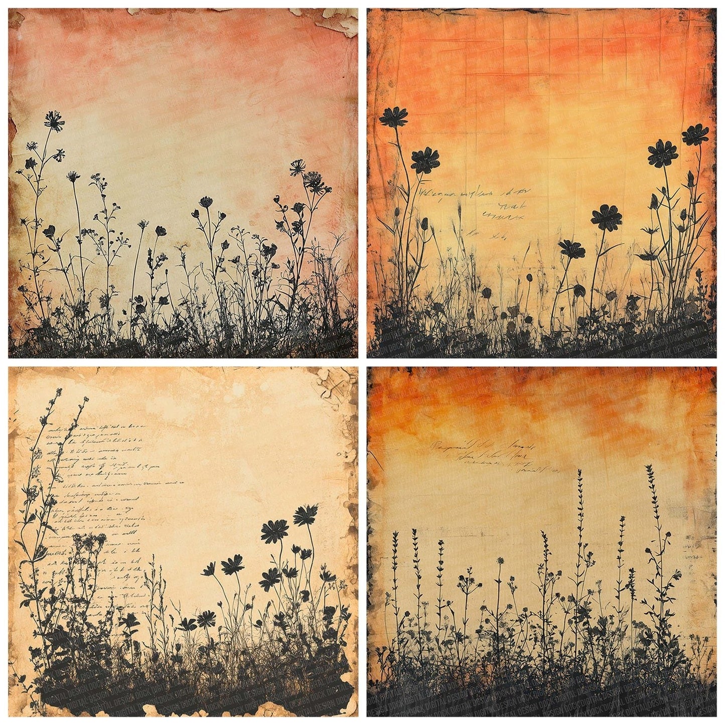 Burnt Sienna Ink Flower Digital Paper Pack (DDD000752)