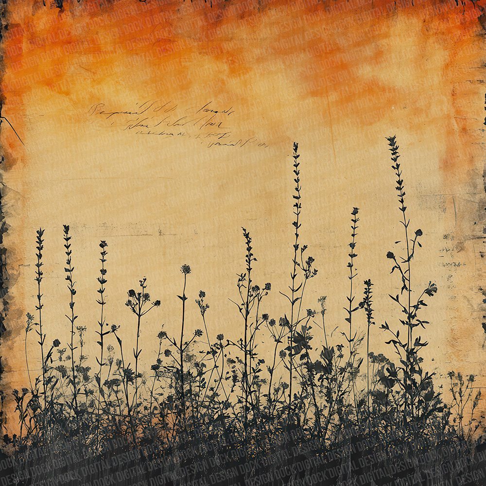 Burnt Sienna Ink Flower Digital Paper Pack (DDD000752)