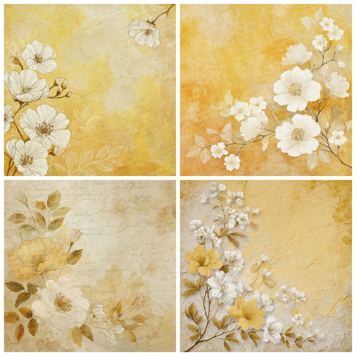 Butter Yellow Watercolour Wash Floral Digital Paper Pack (DDD000758)