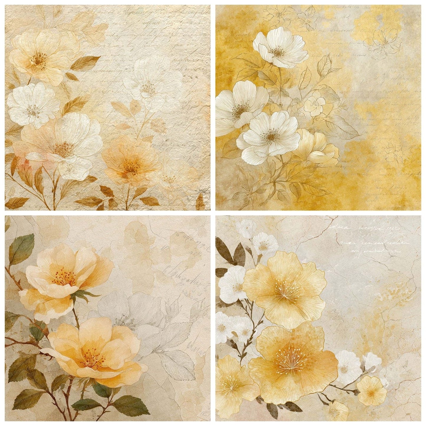 Butter Yellow Watercolour Wash Floral Digital Paper Pack (DDD000758)