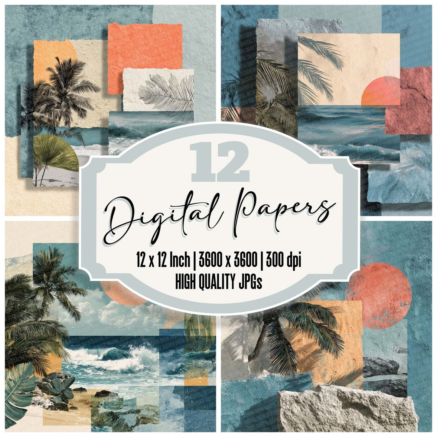 Caribbean Island Collage Digital Paper Pack (DDD000797)