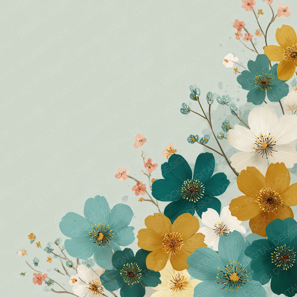 Cartoon Floral Border Background Digital Paper Pack (DDD007870)