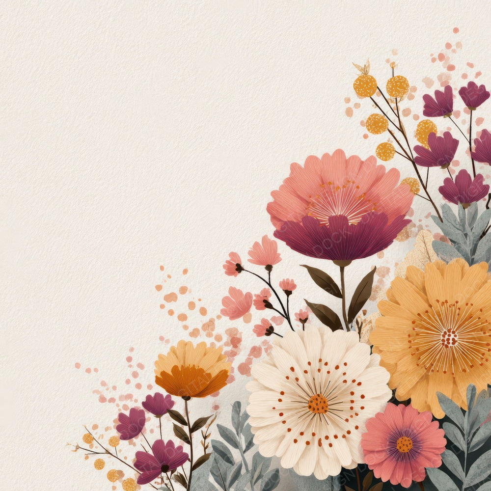 Cartoon Floral Border Background Digital Paper Pack (DDD007870)