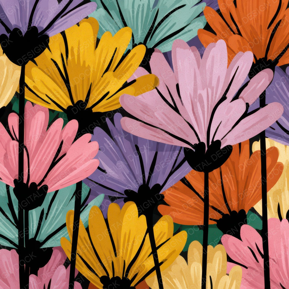 Cartoon Floral Drawing Background Digital Paper Pack (DDD007853)